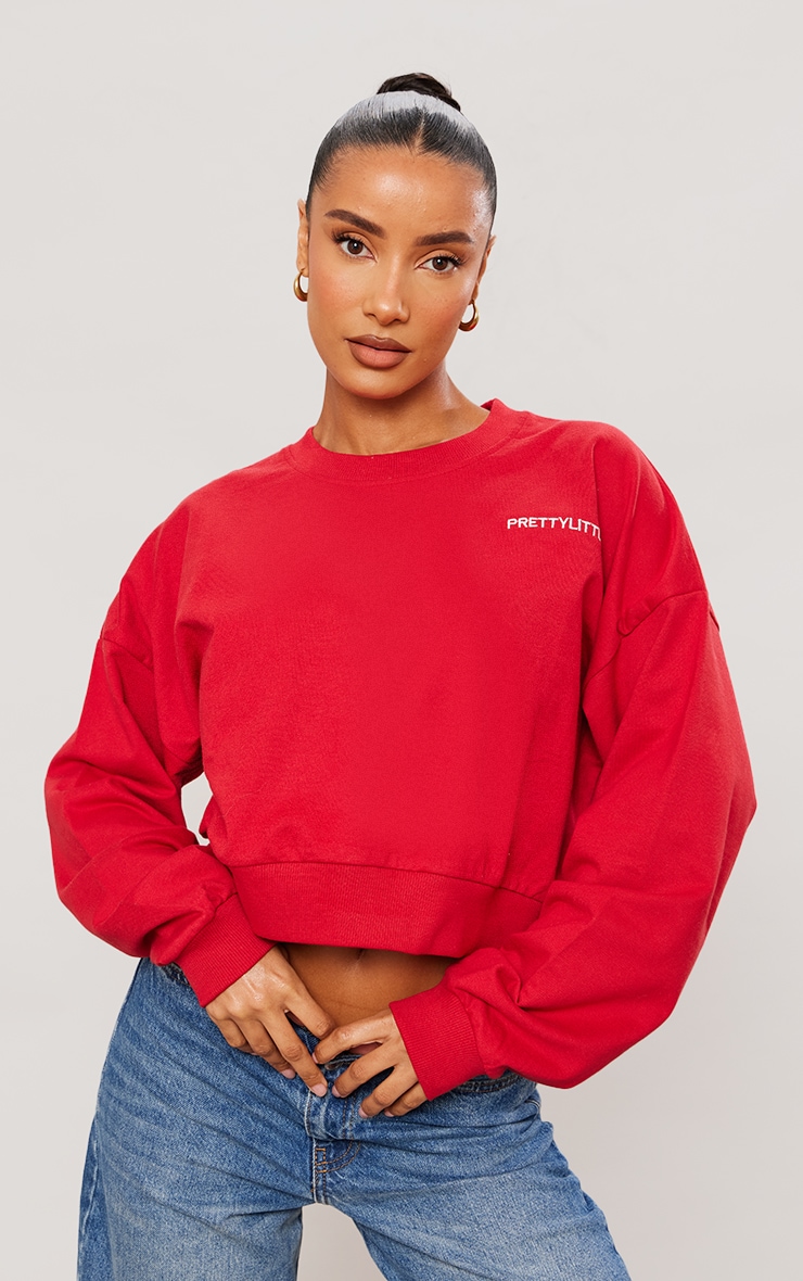 Red discount cropped sweatshirt