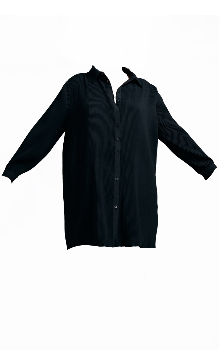 Plus Black Plisse Oversized Shirt Dress image 5