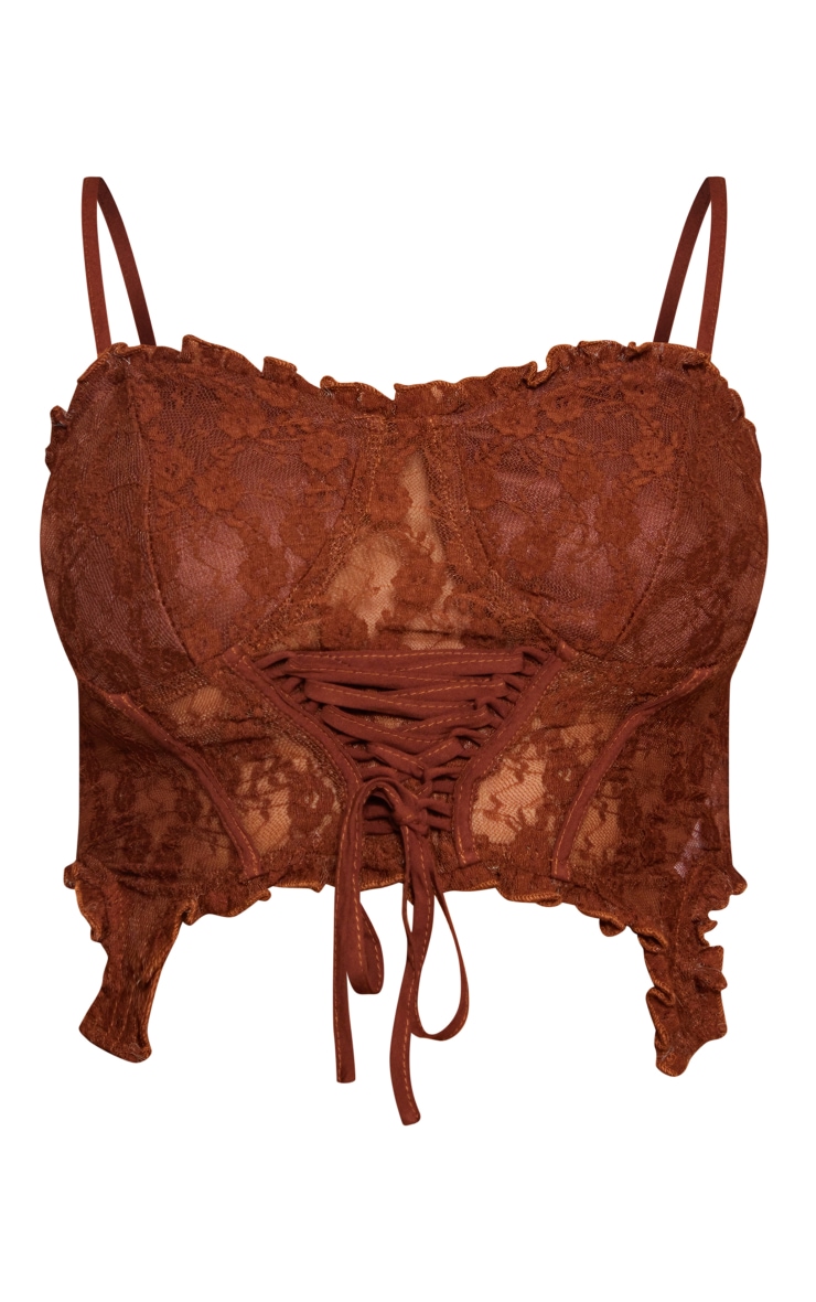 Chocolate Lace Tie Up Corset Tops PrettyLittleThing