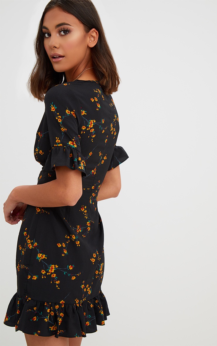 pretty little thing black floral dress