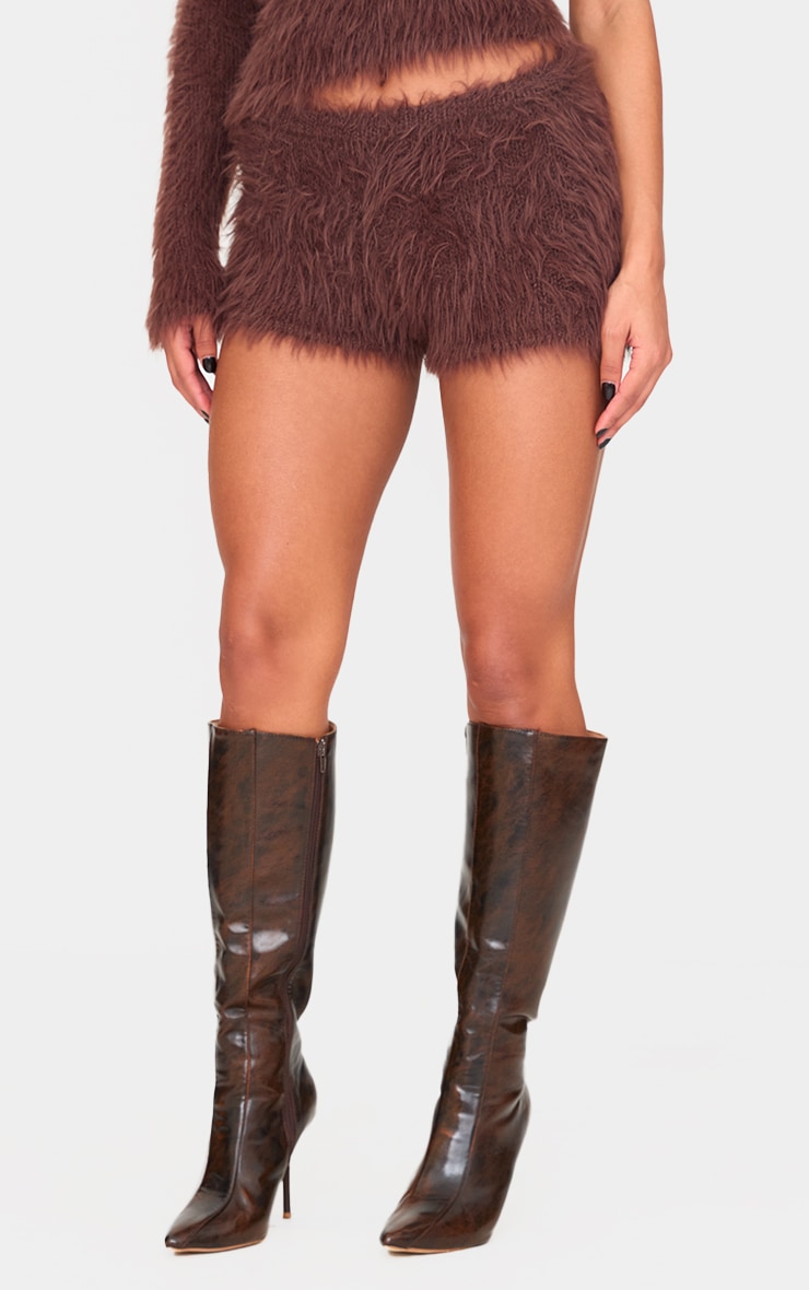 Chocolate Fluffy Knit Hot Pants image 2