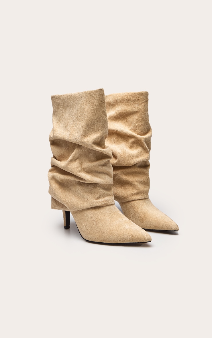 Stone Faux Suede Ruched Fold Over Ankle Boots image 3