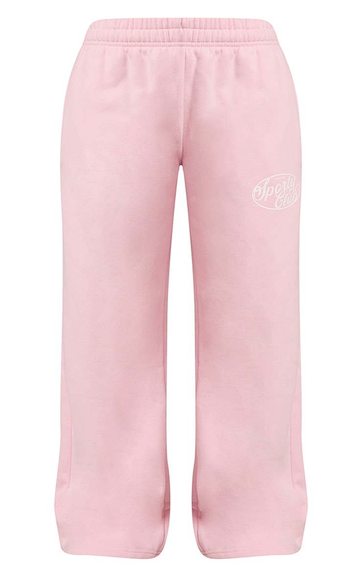 Petite Pantalon sweat droit en coton polaire rose tendre imprimé "Sports Club" image 5