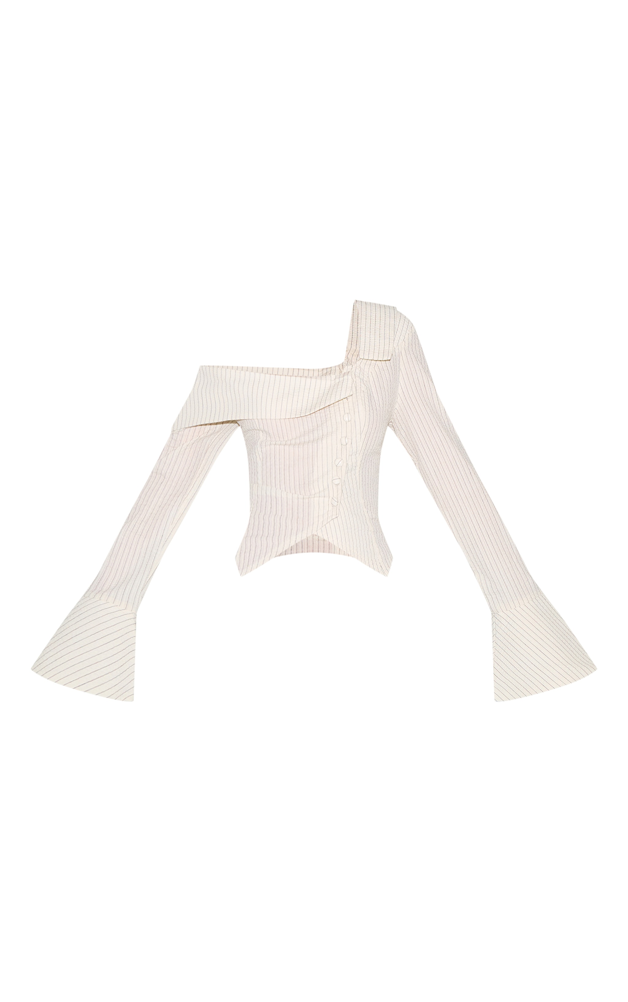 Top asymétrique Bardot à fines rayures crème image 5