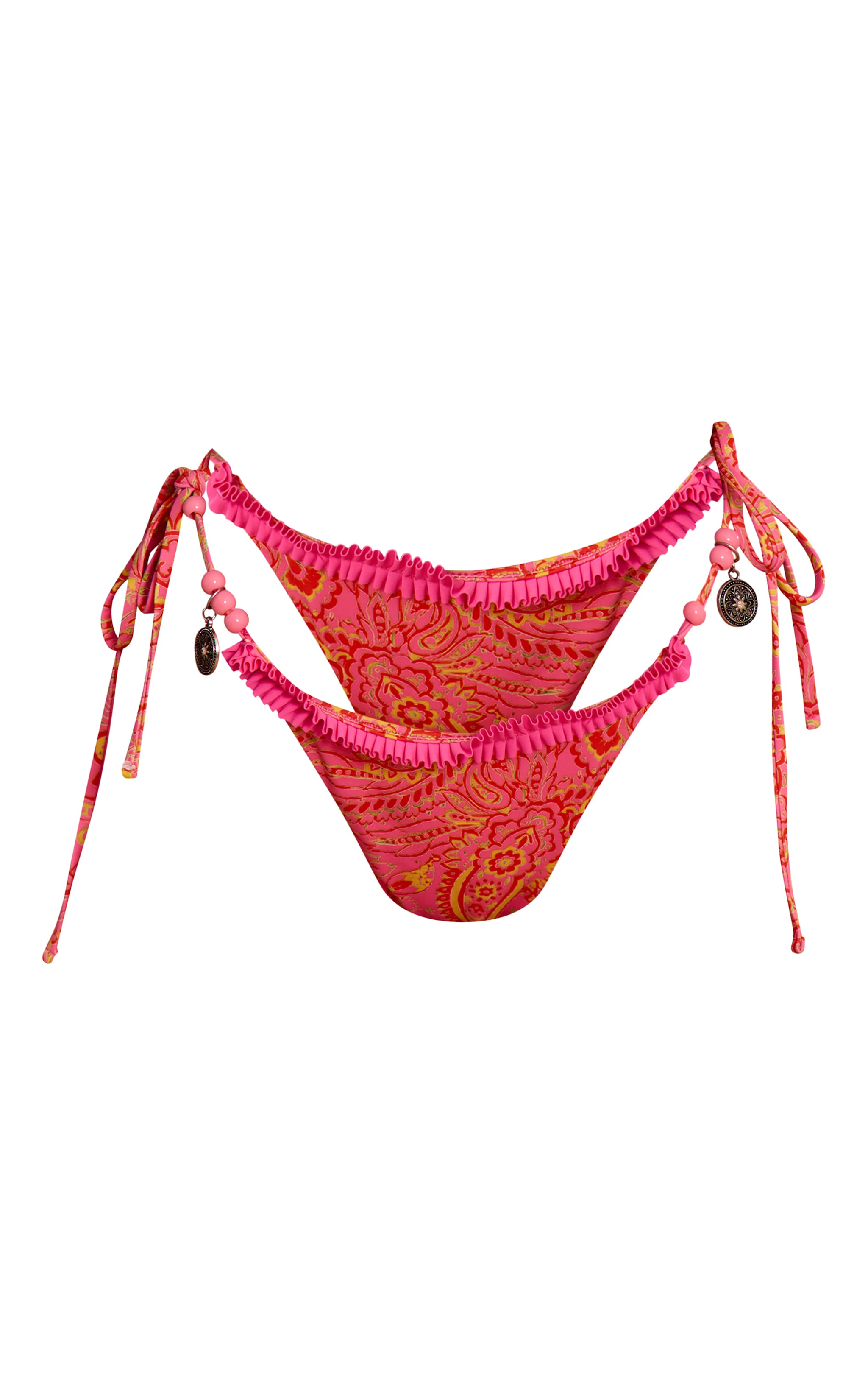 Orange Paisley Print Scalloped Hem Bead Detail Tie Side Bikini Bottoms image 5