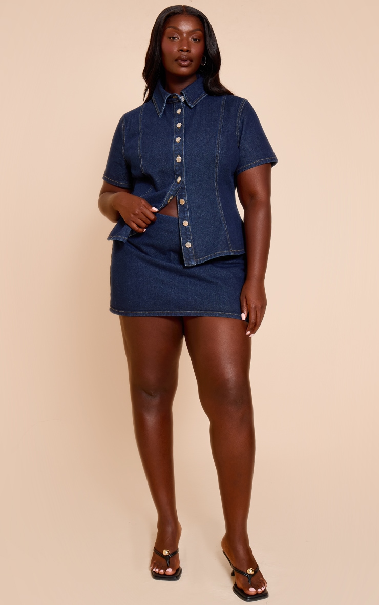 Plus Indigo Denim Button Up Short Sleeve Shirt image 3