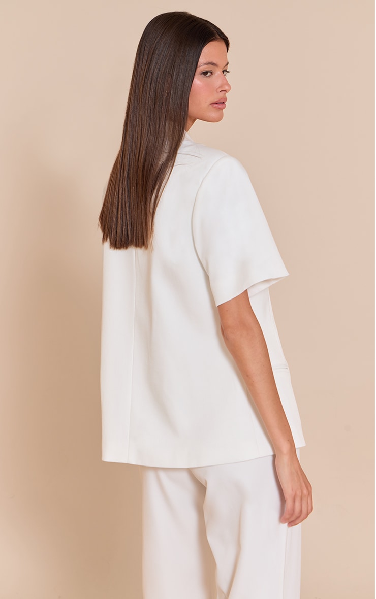 White Shortsleeve Boxy Single Breasted Blazer image 2