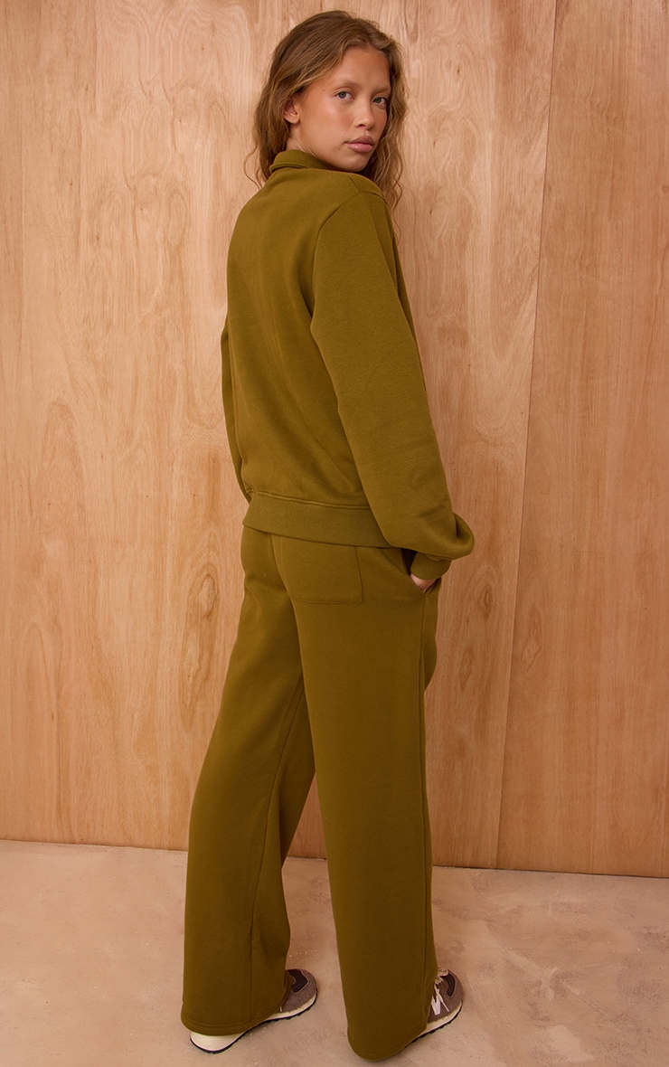 Olive Cotton Fleece Straight Leg Sweatpants image 3