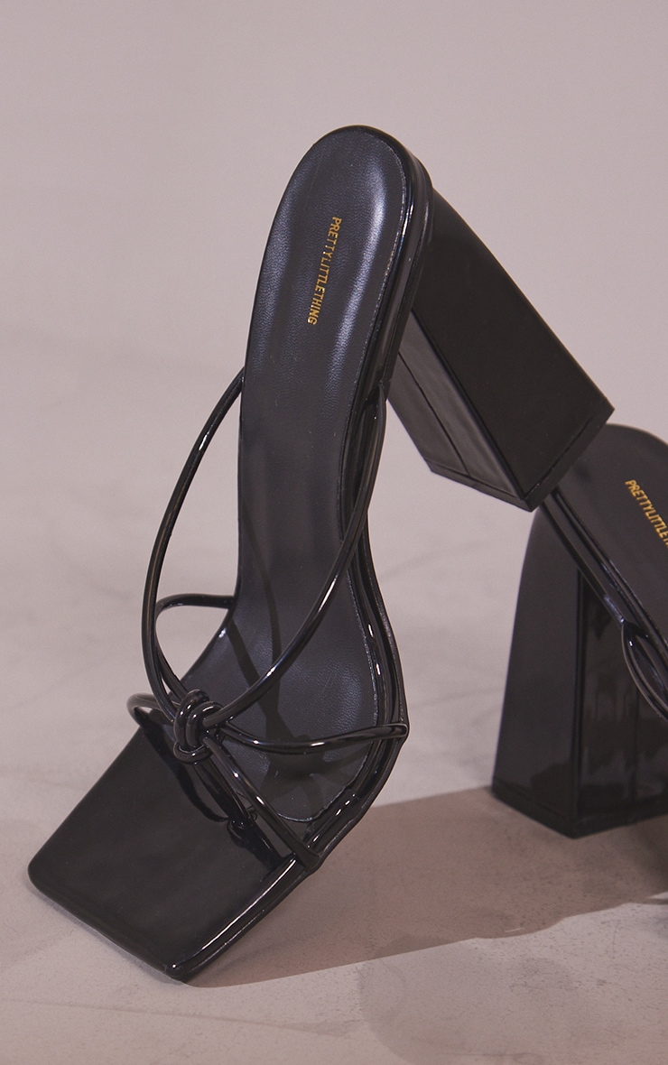 Black Wide Fit Patent Pu Toe Thong Knot Heeled Mules image 4