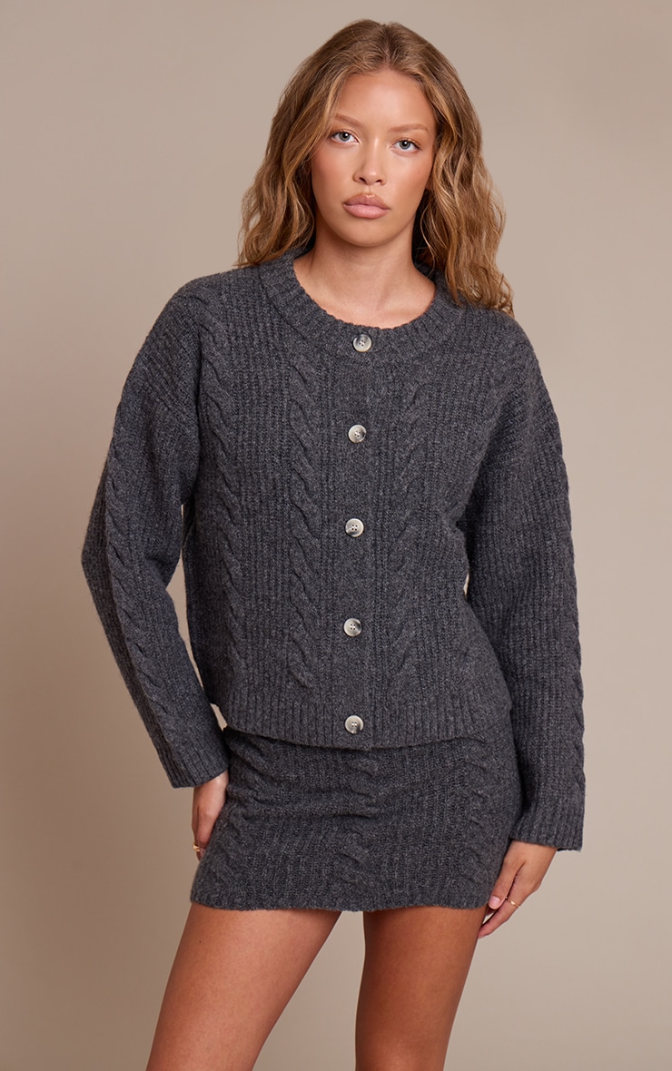 Charcoal Cable Knit Mini Skirt image 4