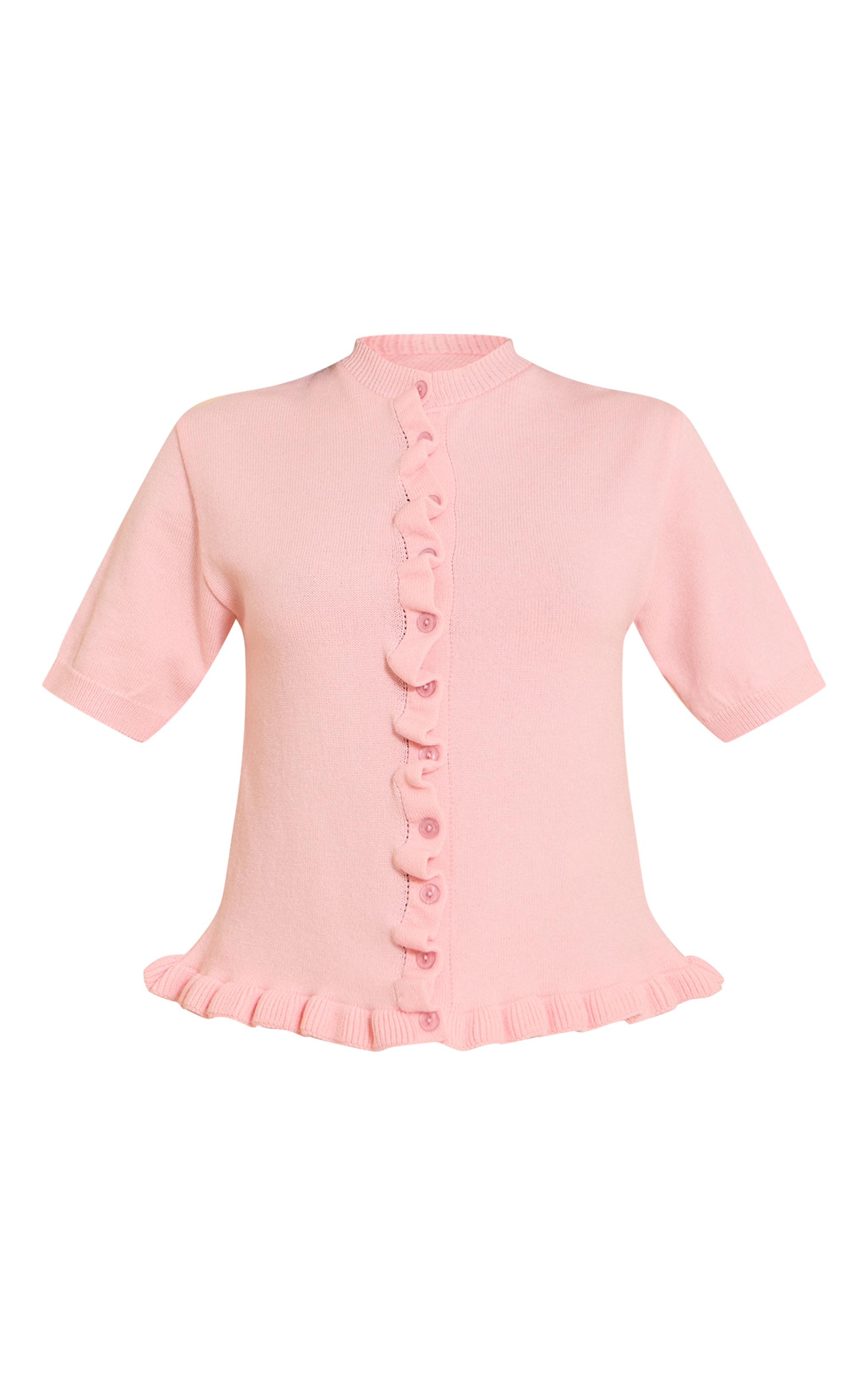Pink Knit Ruffle Detail Short Sleeve Cardigan image 5