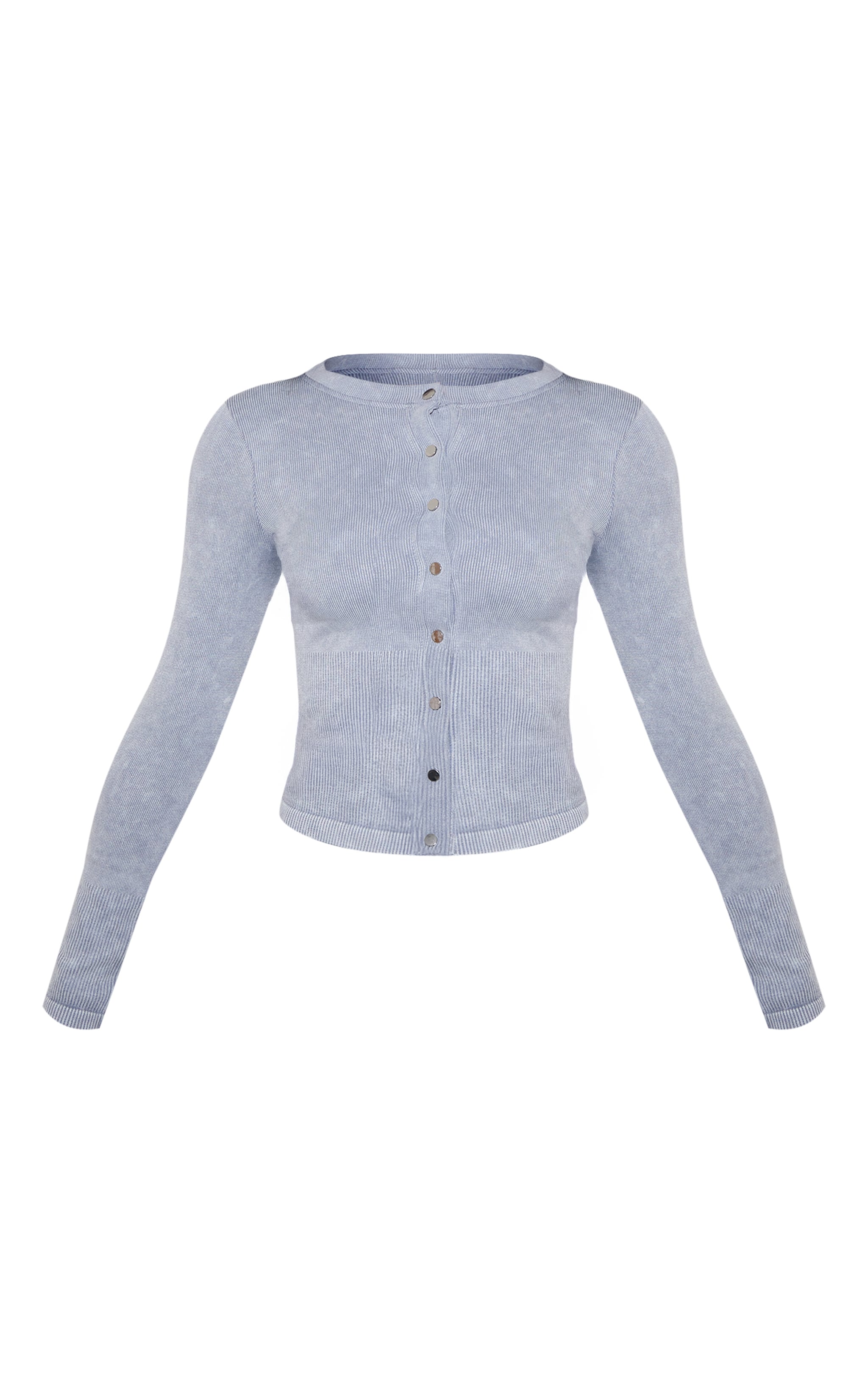 Petite Grey Marl Faded Contour Rib Long Sleeve Button Up Long Top image 5