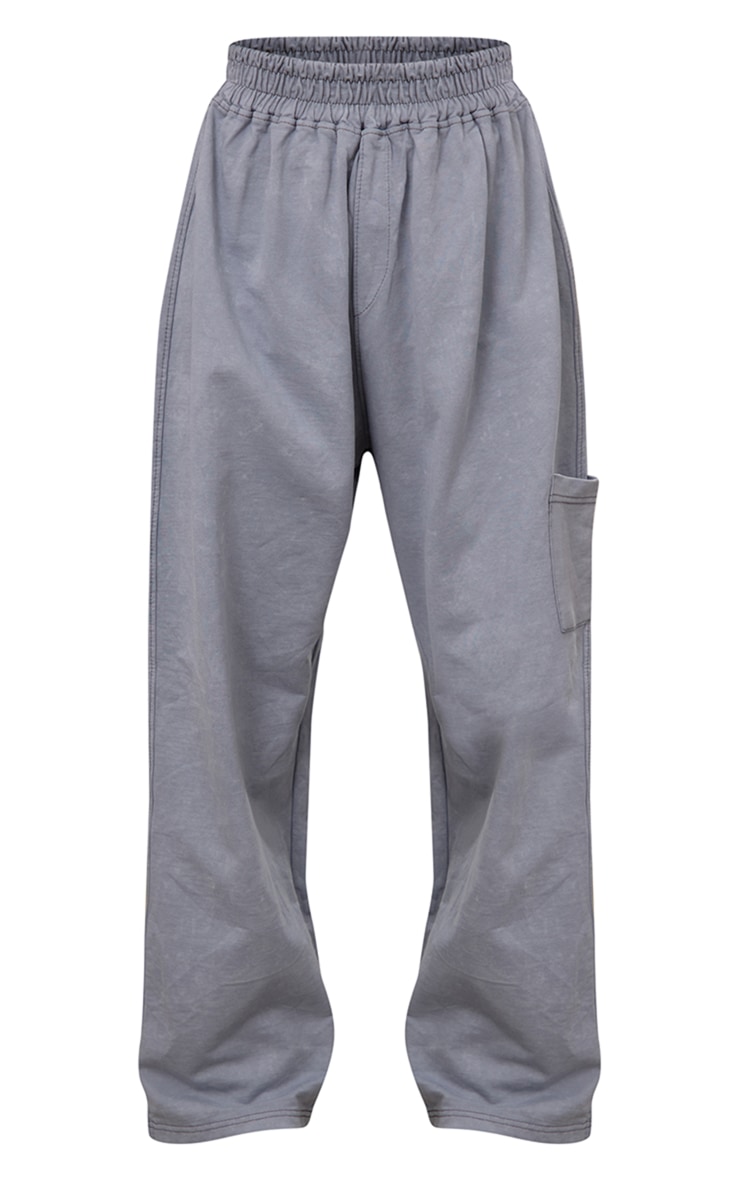 Steel Blue Tonal Stitch Placket Detail Acid Wash Straight Leg Joggers image 5