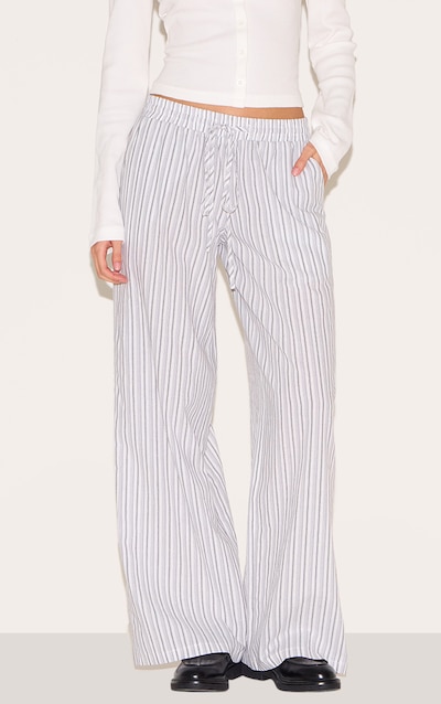 White Pinstripe Cotton Low Waisted Wide Leg Pants