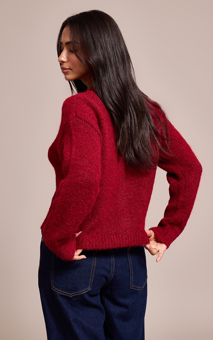 Petite Burgundy Knitted Cardigan image 2
