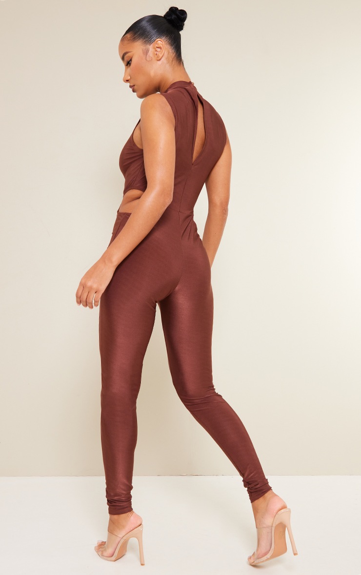 Chocolate Disco Slinky Cut Out Chest Sleeveless Jumpsuit image 2