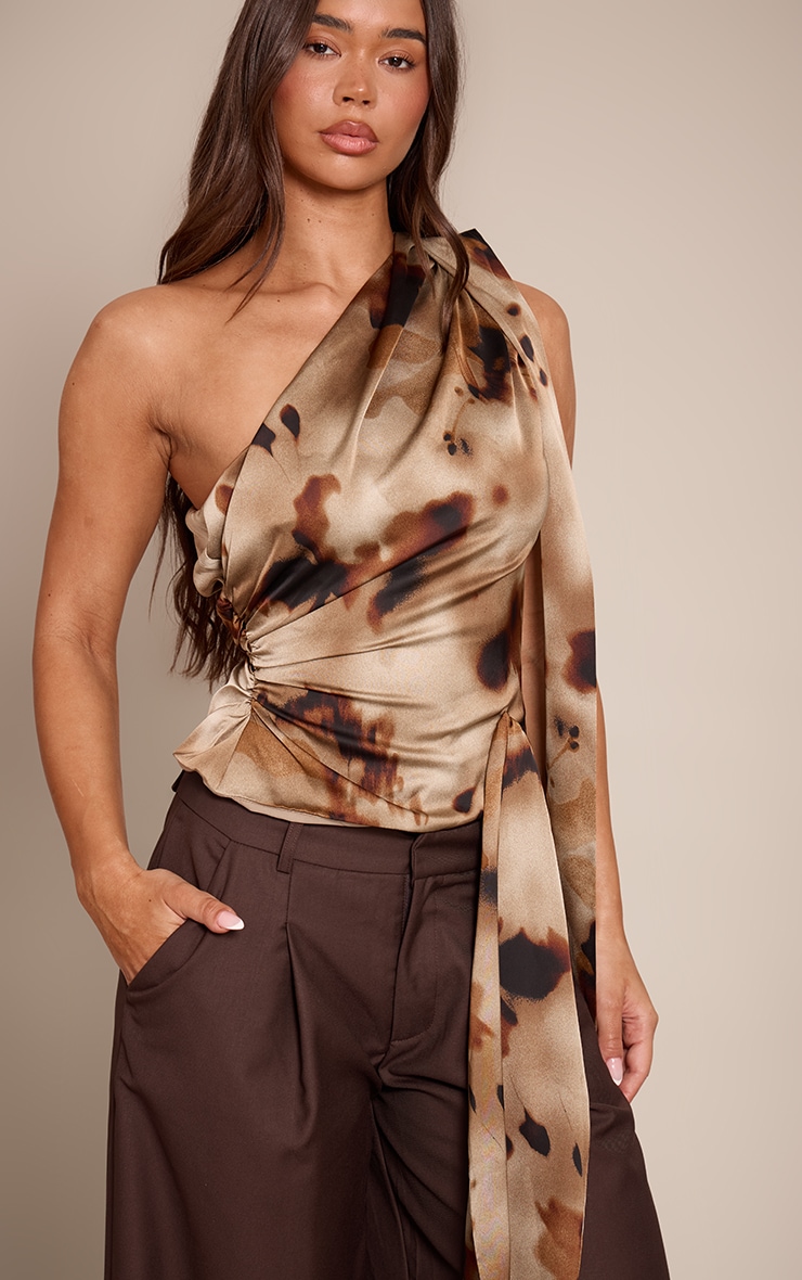Green Printed Satin Drape Top