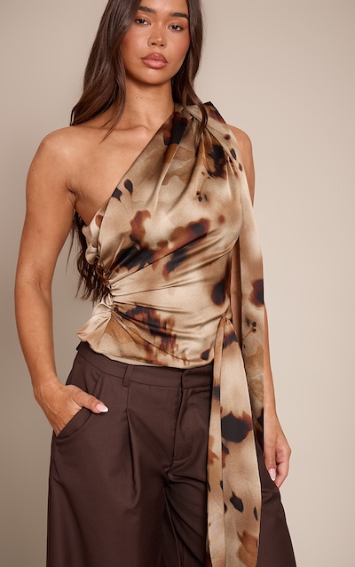 Green Printed Satin Drape Top