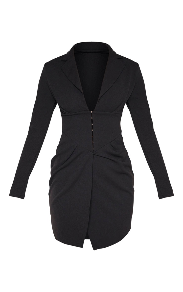 Black long sleeve corset detail blazer dress dresses