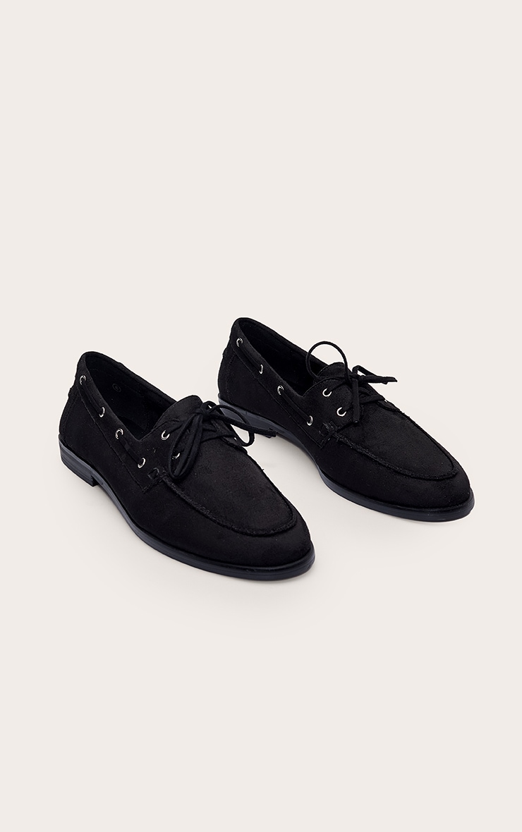 Black Faux Suede Tassel Detail Boat Loafer image 3