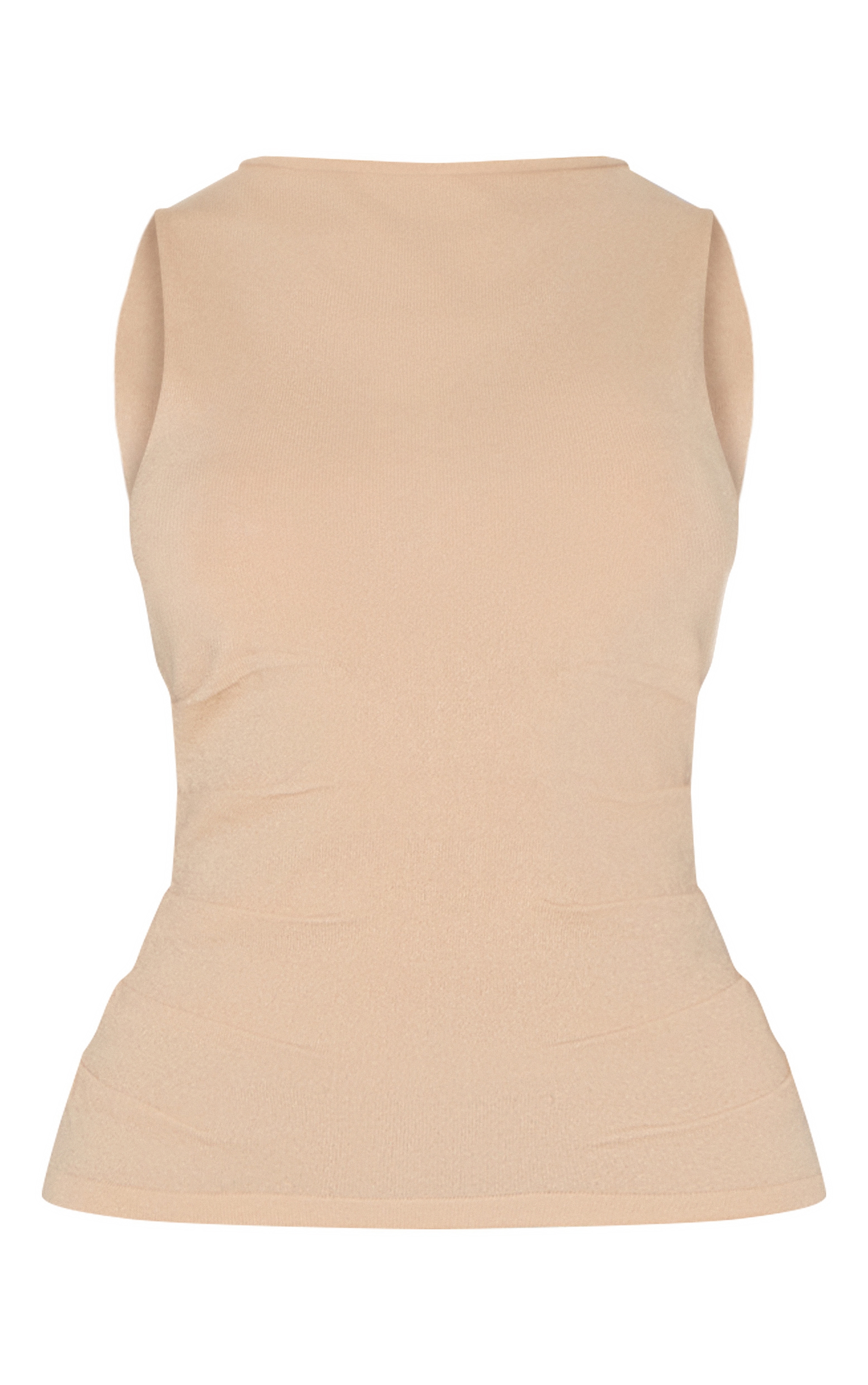 Light Beige Fine Knit High Neck Sleeveless Top image 5