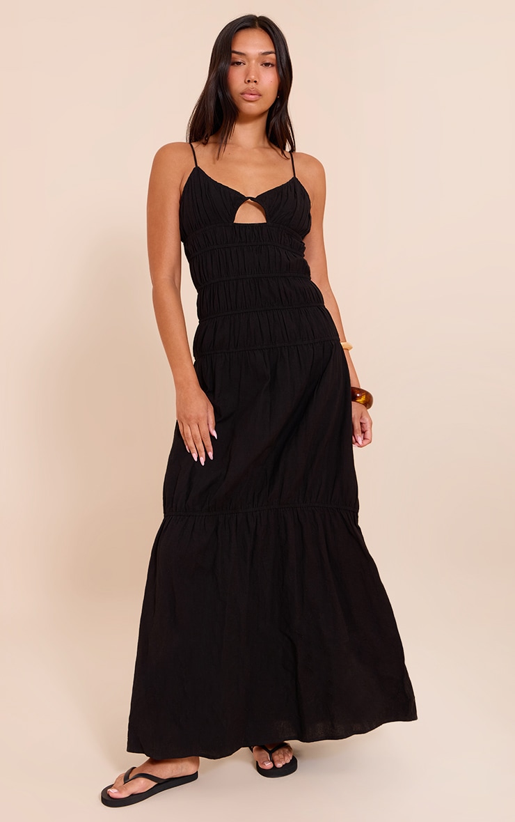 Black Ruched Cut Out Maxi Dress image 1
