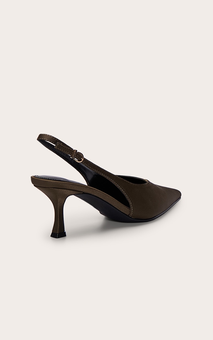 Olive Satin Sling Back image 4