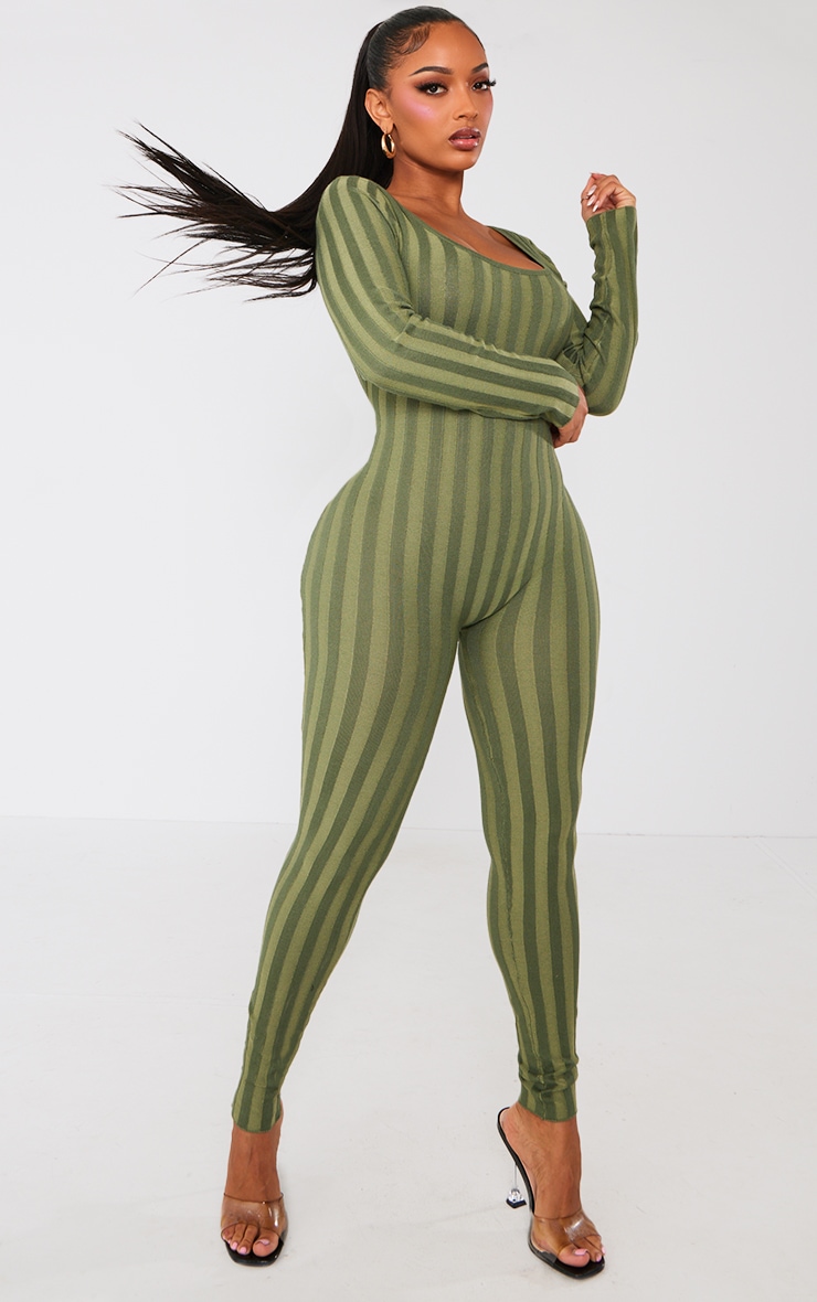 Shape Khaki Knit Contrast Scoop Neck Jumpsuit image 3