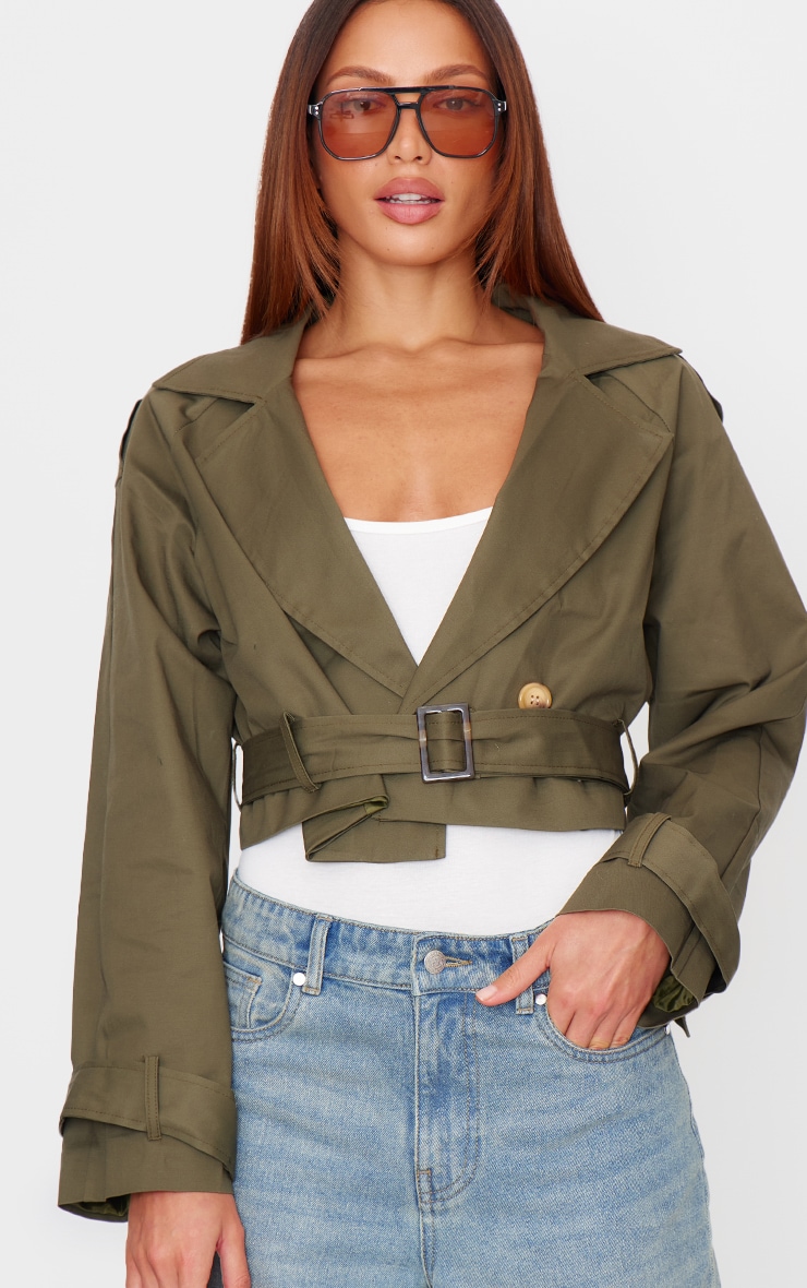 Khaki Cropped Trench Coat image 4