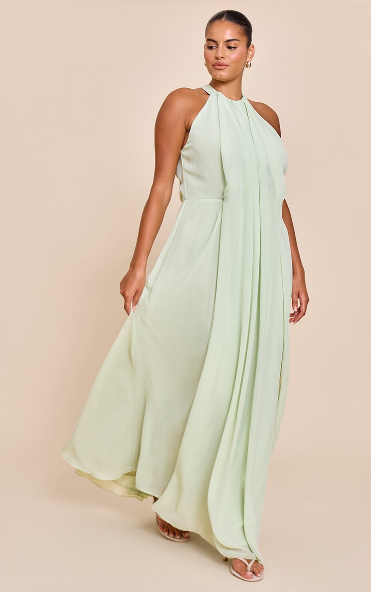 Plus Lime Chiffon Extreme Pleated Maxi Dress image 3