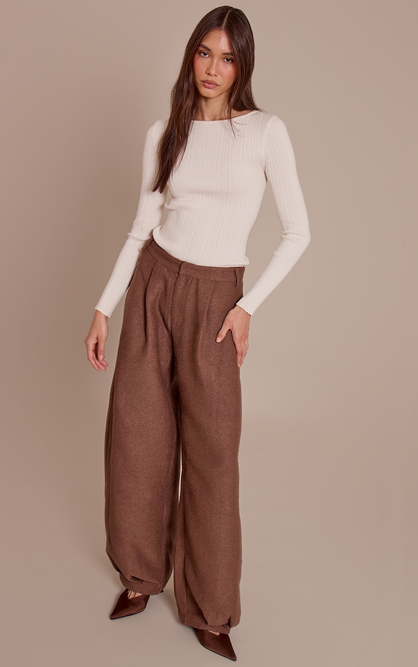 Chocolate Boucle Textured Balloon Pants