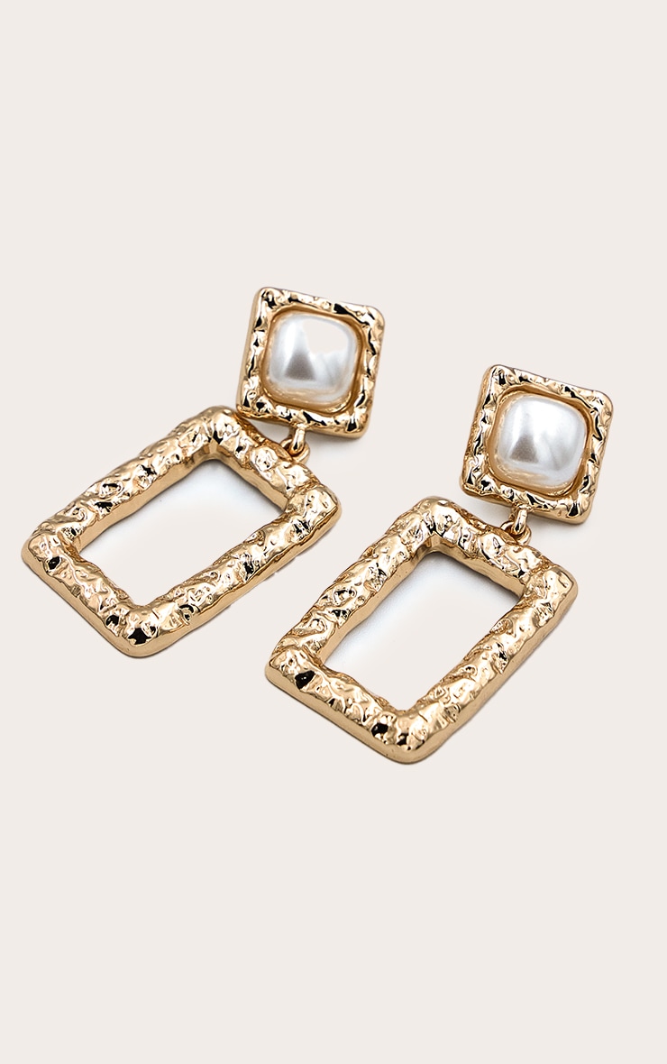 Gold Rectangular Pendant Statement Earrings image 2