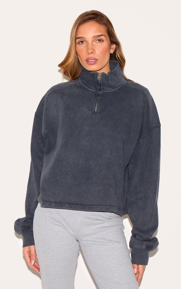 Charcoal Washed Boxy Quarter Zip Sweatshirt image 1