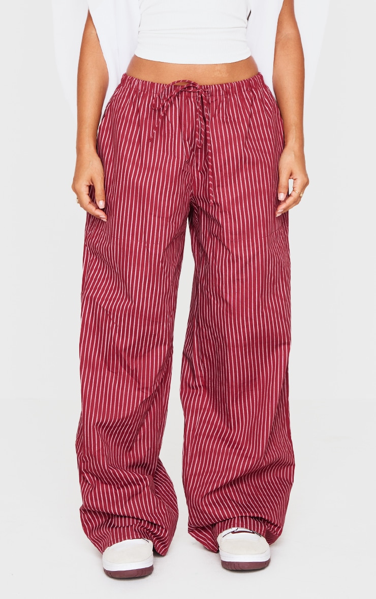 Petite Burgundy Pinstripe Woven Drawstring Waist Low Rise Pants image 1