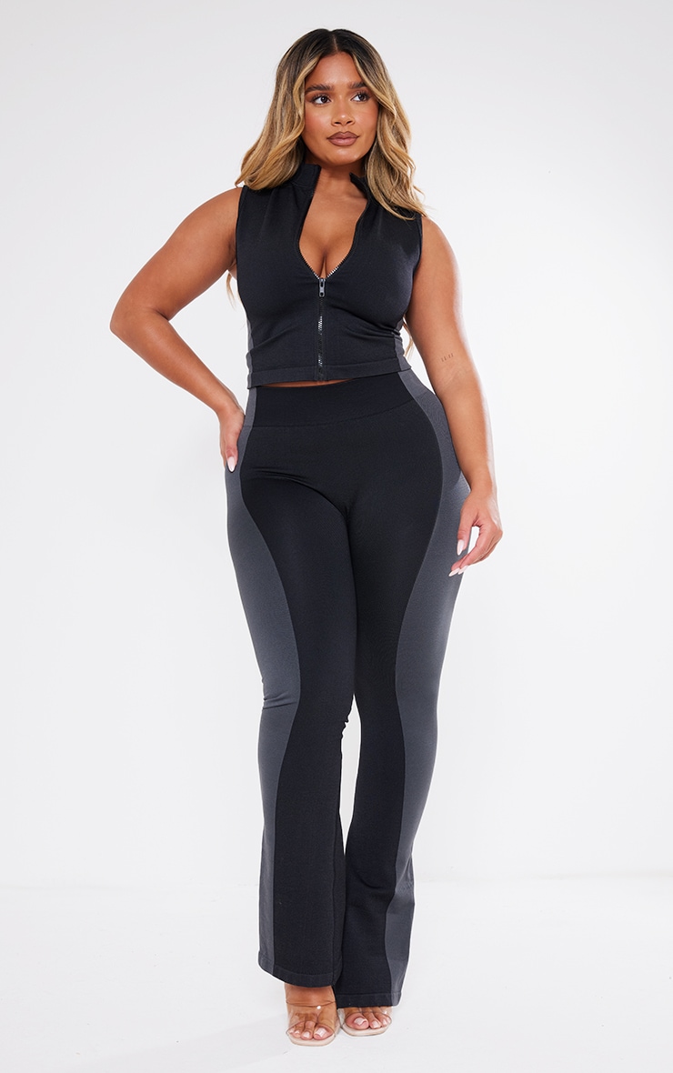 Shape Black Seamless Zip Through Sleeveless Top image 3