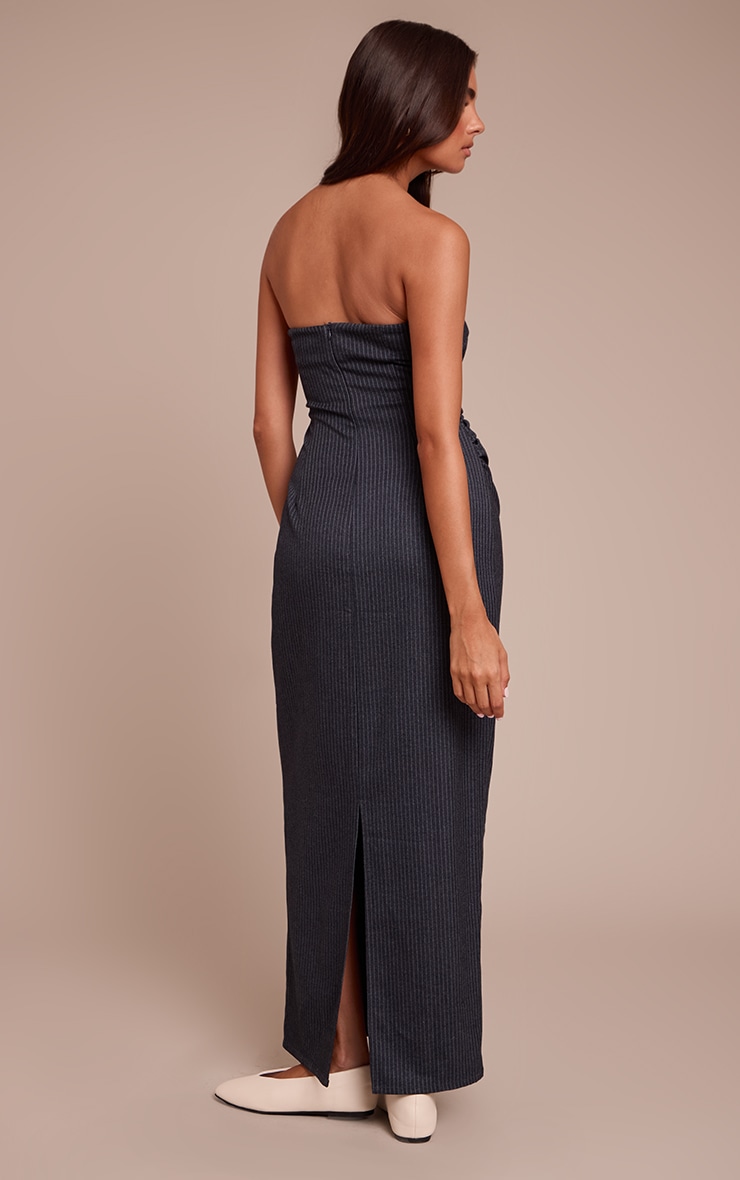 Navy Pinstripe Bandeau Ruched Detail Maxi Dress image 2