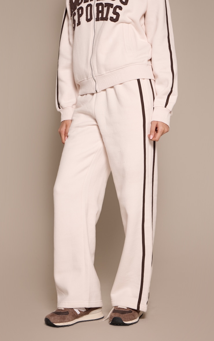 Cream Contrast Stripe Wide Leg Sweatpants image 2