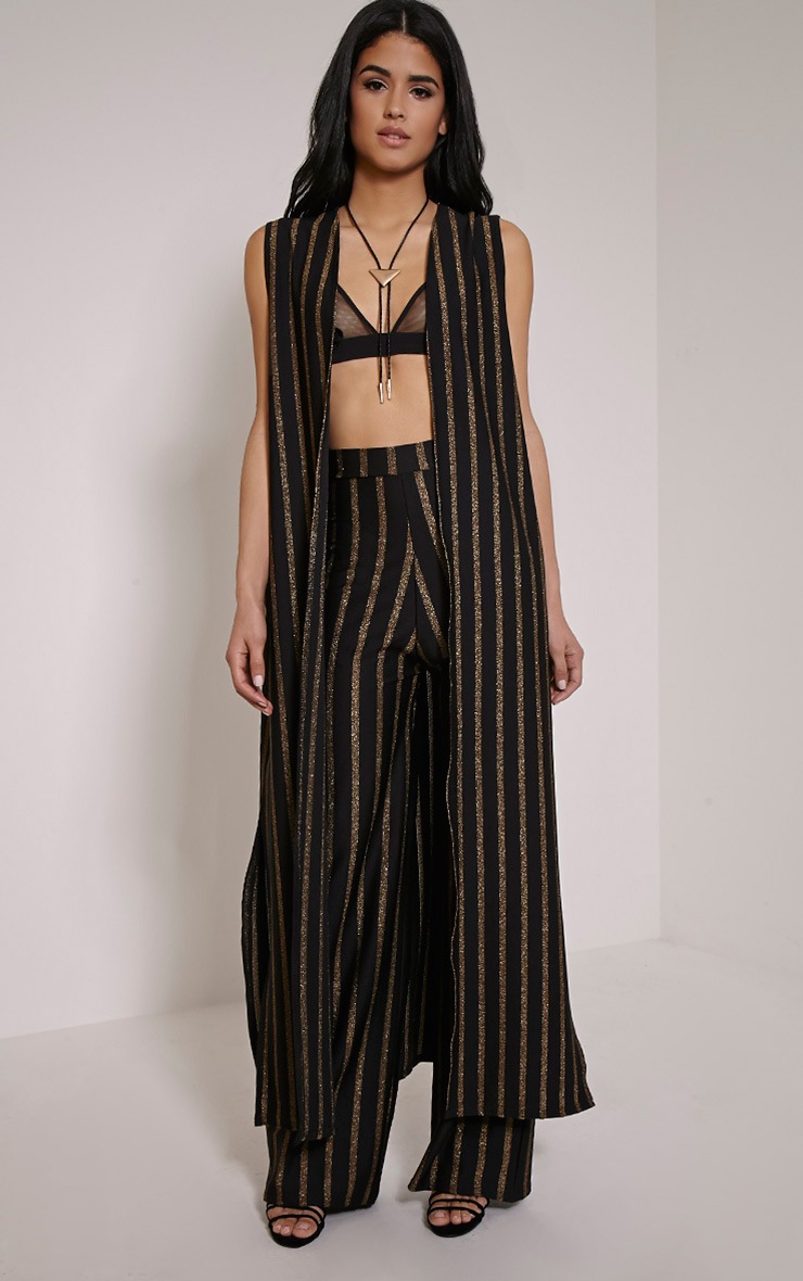 Sheri Black Pinstripe Sleeveless Duster Jacket | PrettyLittleThing