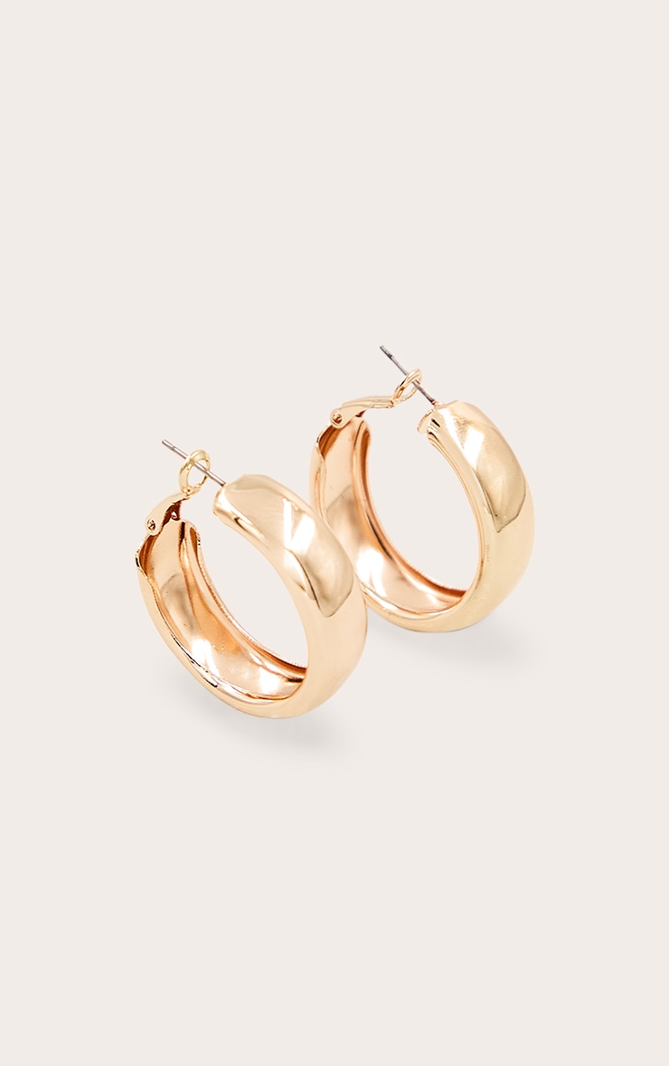 Gold Small Chunky Tubular Hoop Earrings image 2