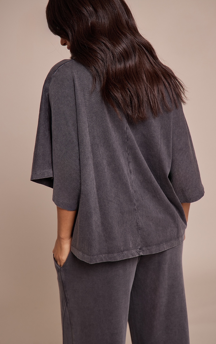 Petite Charcoal Acid Wash Oversized Boxy Tshirt image 2