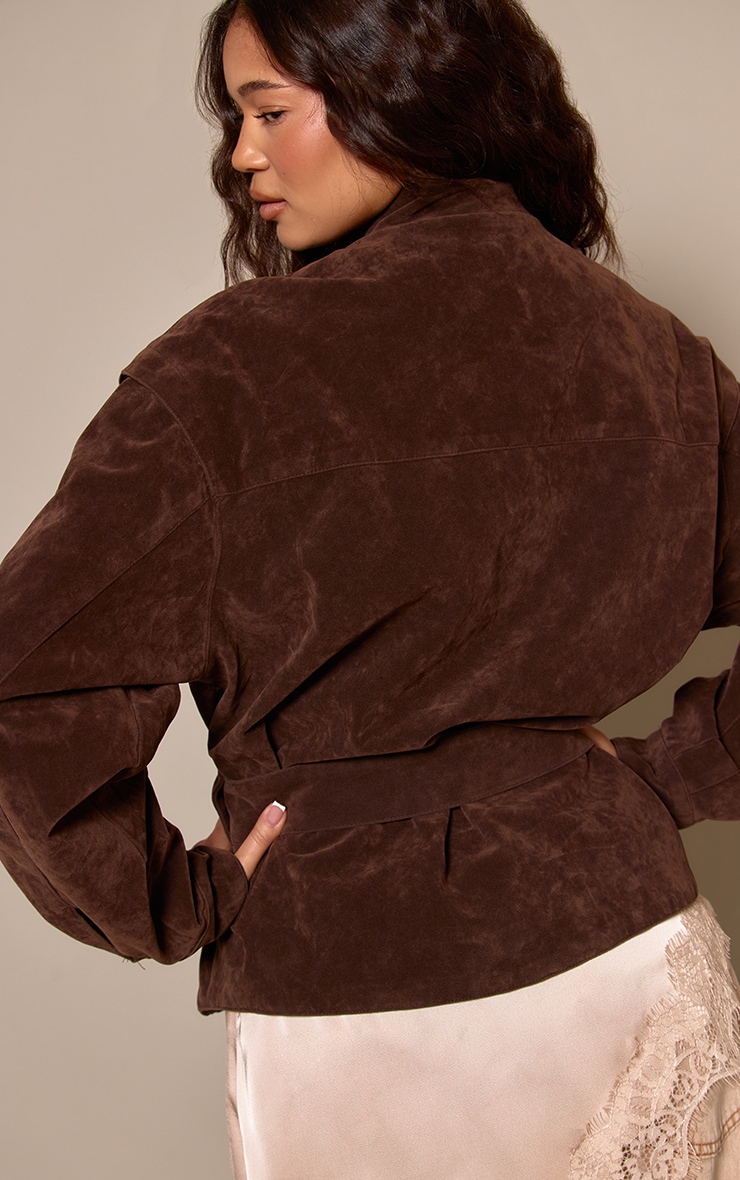 Chocolate Faux Suede Belted Drop Waist Jacket image 2