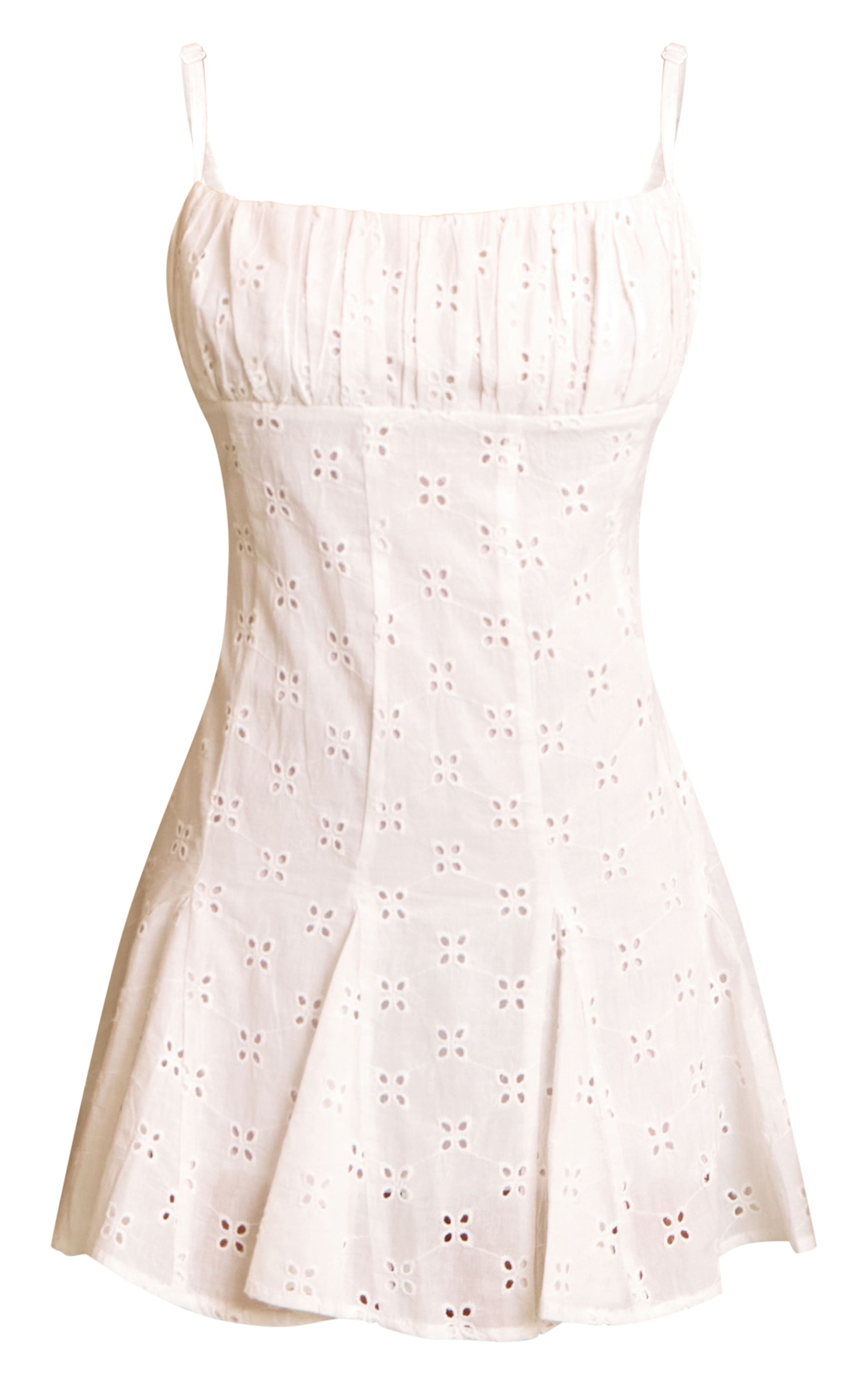 White Broderie Strappy Pleated Shift Dress image 5