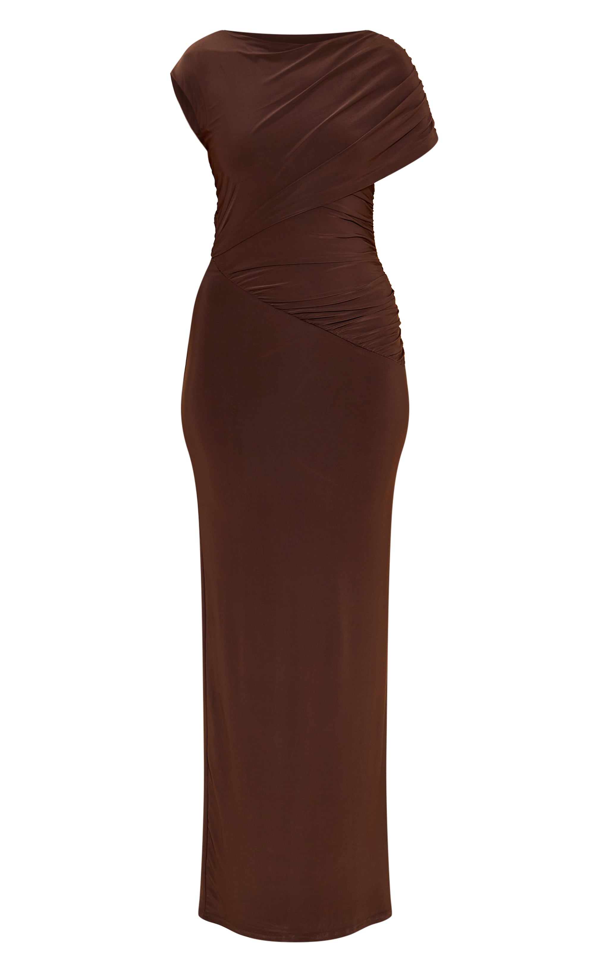 Chocolate Double Layer Slinky Off Shoulder Drape Maxi Dress image 5
