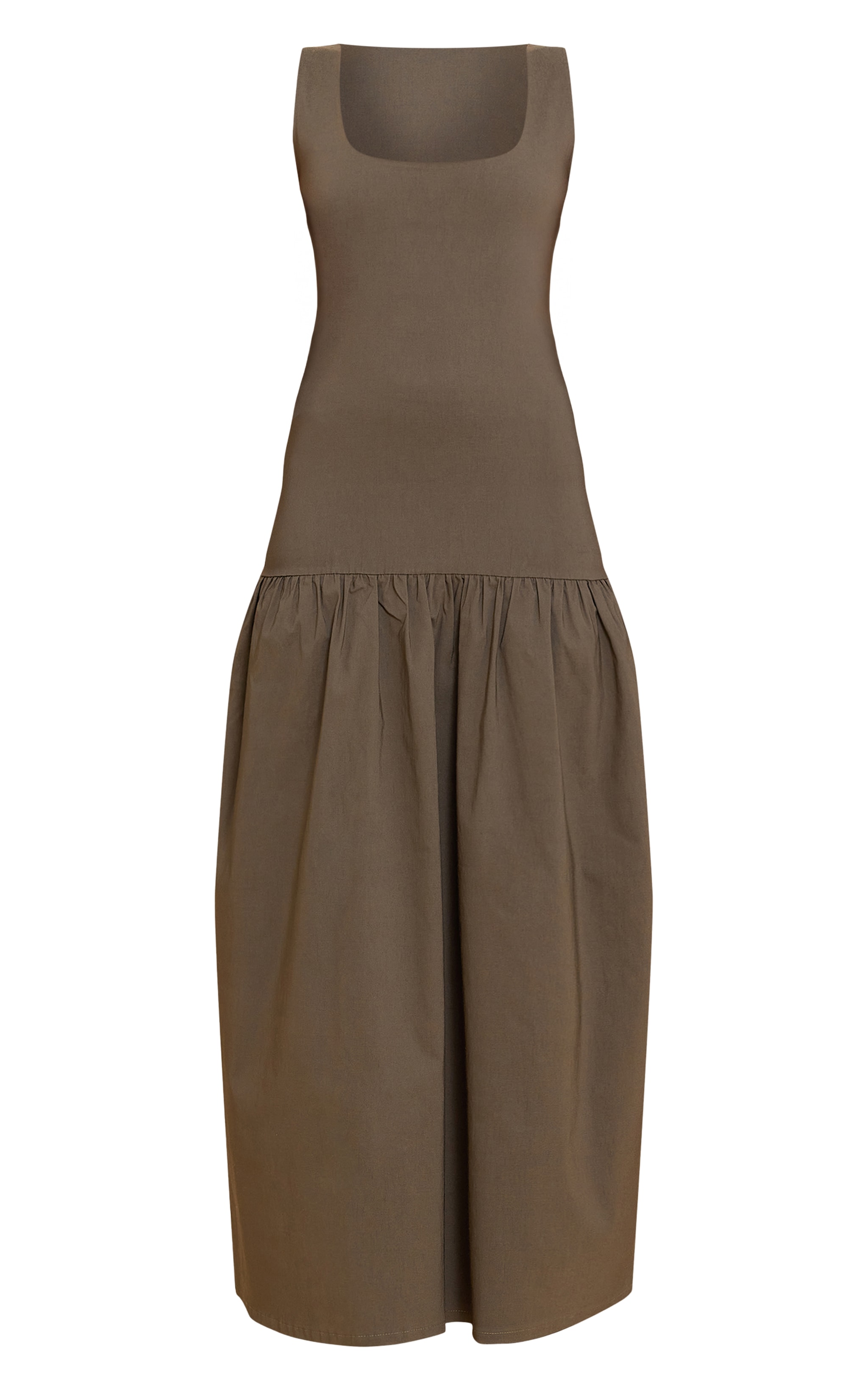 Khaki Stretch Woven Drop Waist Maxi Dress image 5
