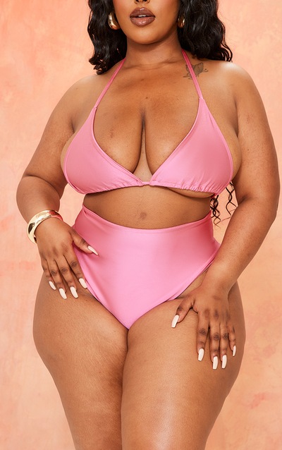 Plus Hot Pink High Waisted Bikini Bottoms