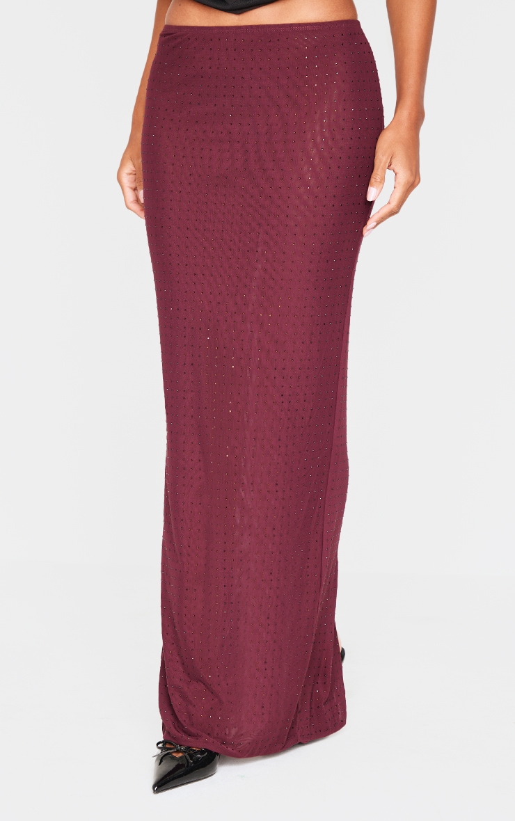 Burgundy Hot Fix Mesh Maxi Skirt image 2