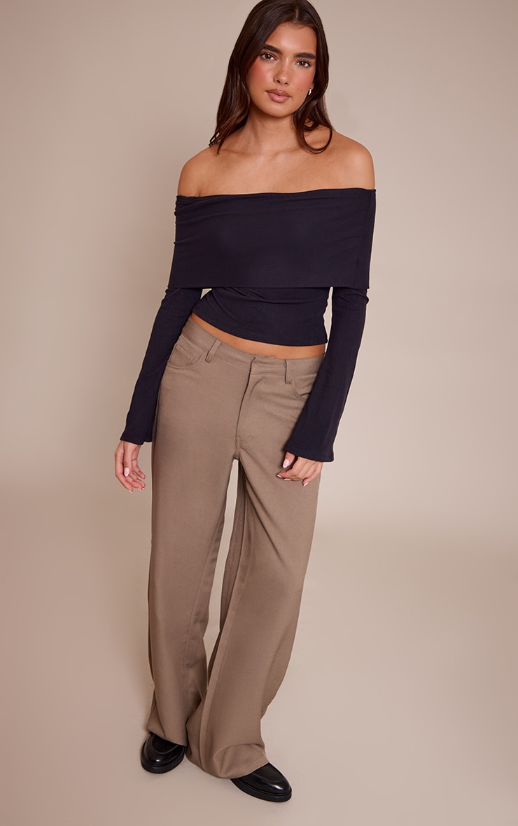 Black Ultra Soft Deep Foldover Bardot Long Sleeve Top image 3