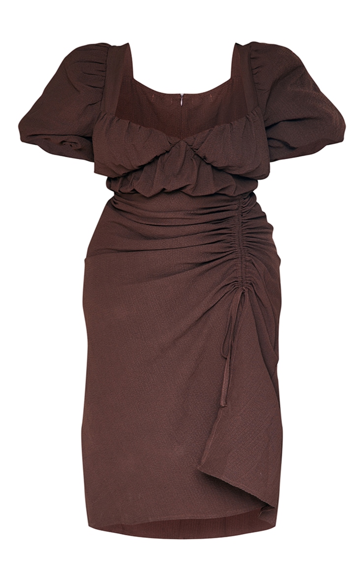 Plus Chocolate Puff Sleeve Ruched Side Split Midi Dress image 5