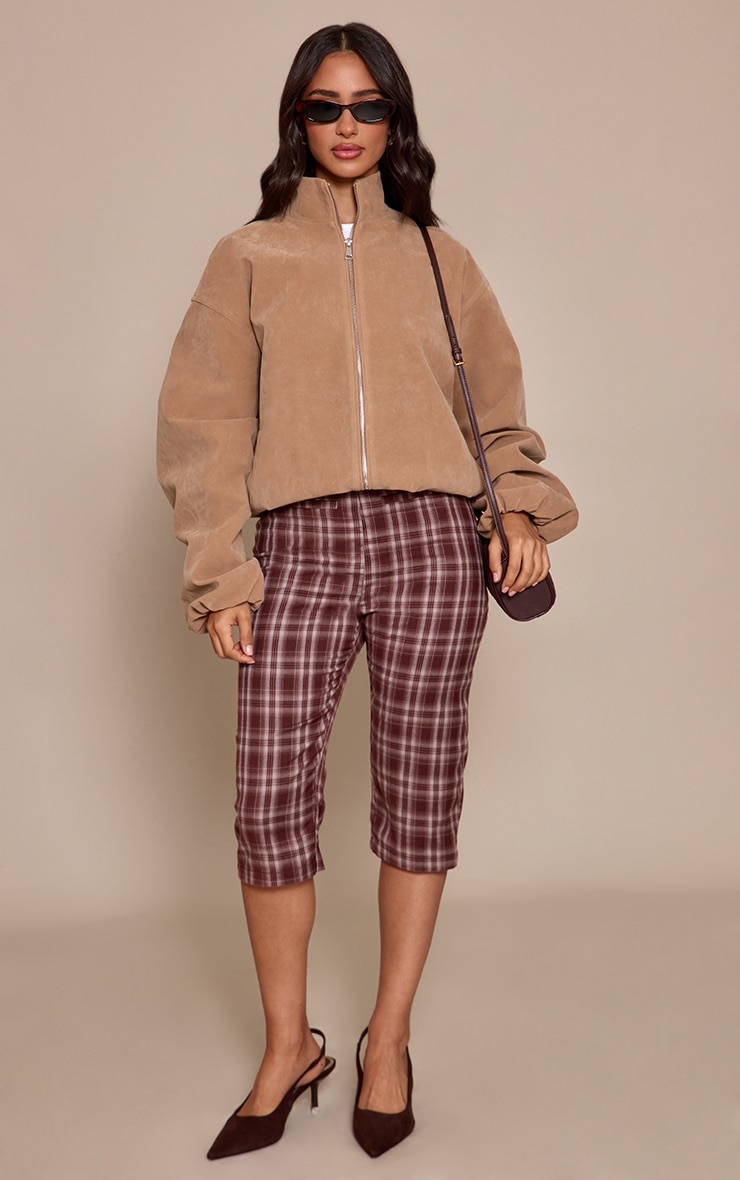 Petite Brown Check Woven Capris image 1