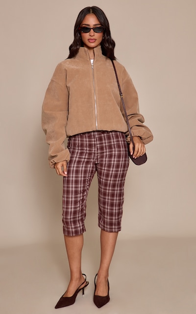 Petite Brown Check Woven Capris